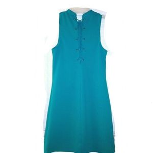 Vintage Everly Teal Mock Neck Lace Up Tunic Dress